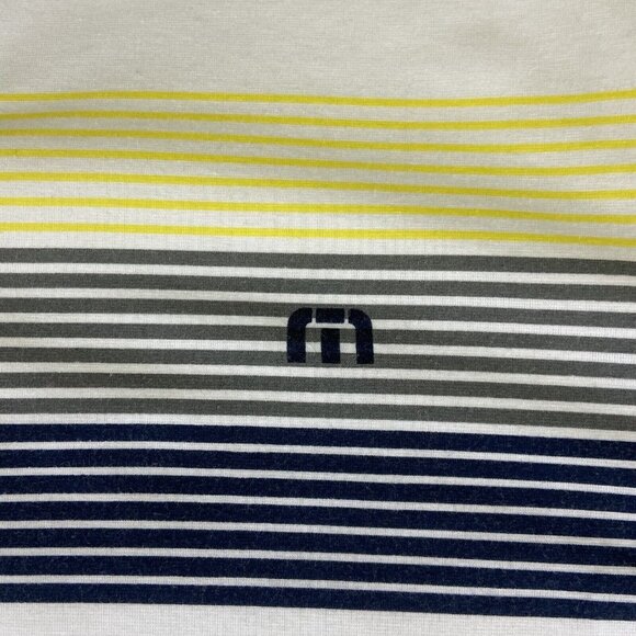 Travis Mathew Polo Shirt Men XL White Stripe Golf White Gray Yellow Cypress Lake - Picture 4 of 12